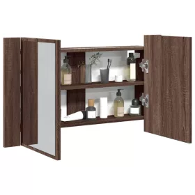   Barna tölgy akril LED-es tükrös fürdőszobaszekrény 80x12x45 cm