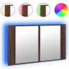 Barna tölgy akril LED-es tükrös fürdőszobaszekrény 80x12x45 cm