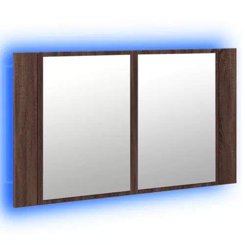 Barna tölgy akril LED-es tükrös fürdőszobaszekrény 80x12x45 cm