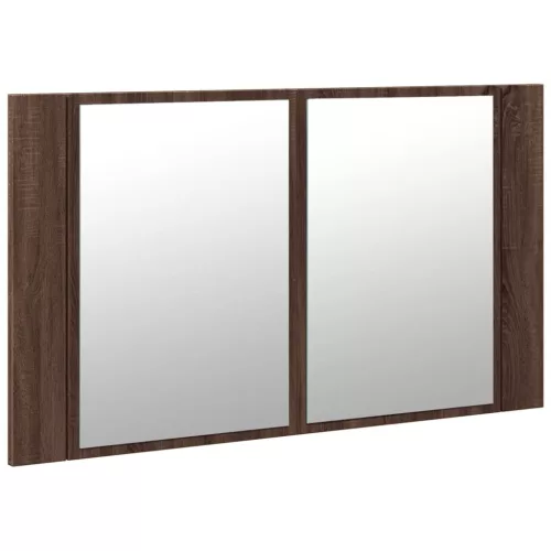 Barna tölgy akril LED-es tükrös fürdőszobaszekrény 80x12x45 cm