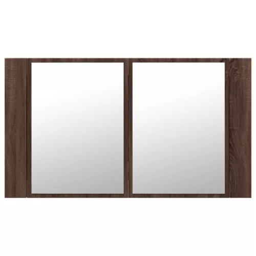 Barna tölgy akril LED-es tükrös fürdőszobaszekrény 80x12x45 cm