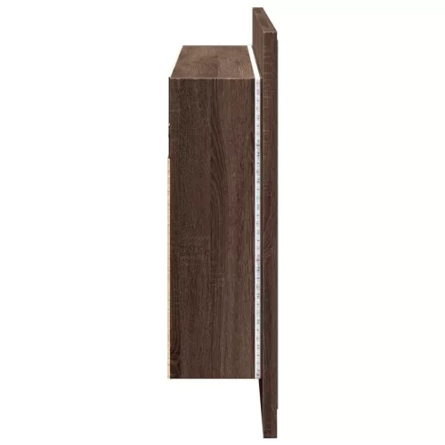 Barna tölgy akril LED-es tükrös fürdőszobaszekrény 80x12x45 cm
