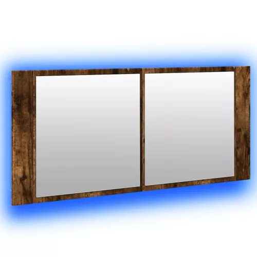 Füstös tölgy színű LED-es tükrös fürdőszobaszekrény 100x12x45cm