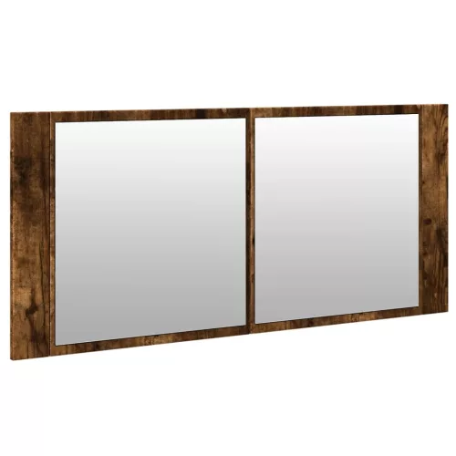 Füstös tölgy színű LED-es tükrös fürdőszobaszekrény 100x12x45cm