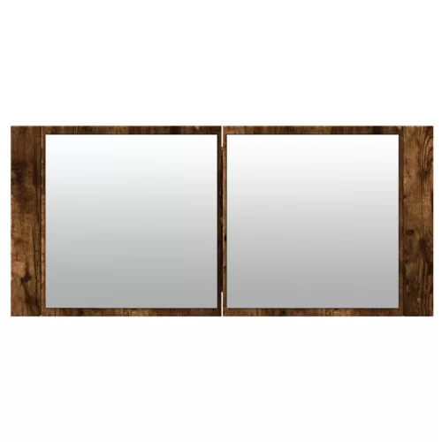 Füstös tölgy színű LED-es tükrös fürdőszobaszekrény 100x12x45cm