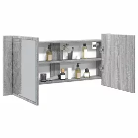   Szürke sonoma LED-es tükrös fürdőszobaszekrény 100 x 12 x 45 cm