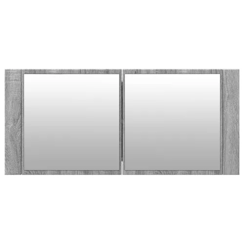 Szürke sonoma LED-es tükrös fürdőszobaszekrény 100 x 12 x 45 cm