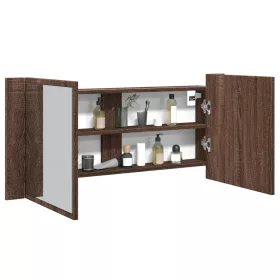   Barna tölgyszínű LED-es tükrös fürdőszobaszekrény 100x12x45cm