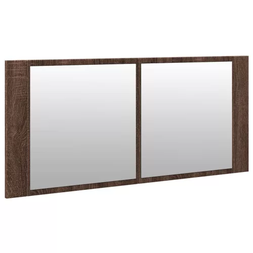 Barna tölgyszínű LED-es tükrös fürdőszobaszekrény 100x12x45cm
