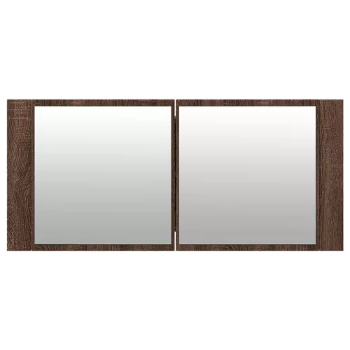 Barna tölgyszínű LED-es tükrös fürdőszobaszekrény 100x12x45cm
