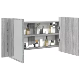   Szürke sonoma akril LED-es tükrös fürdőszobaszekrény 90x12x45cm