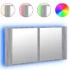 Szürke sonoma akril LED-es tükrös fürdőszobaszekrény 90x12x45cm