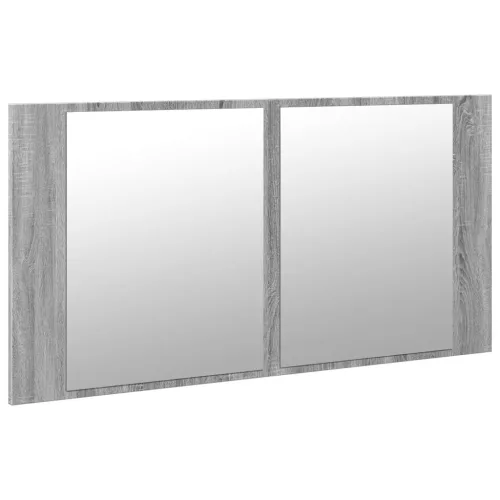 Szürke sonoma akril LED-es tükrös fürdőszobaszekrény 90x12x45cm