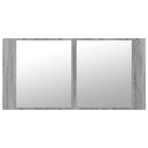 Szürke sonoma akril LED-es tükrös fürdőszobaszekrény 90x12x45cm