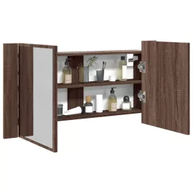   Barna tölgy akril LED-es tükrös fürdőszobaszekrény 90x12x45 cm