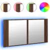 Barna tölgy akril LED-es tükrös fürdőszobaszekrény 90x12x45 cm
