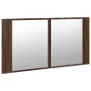 Barna tölgy akril LED-es tükrös fürdőszobaszekrény 90x12x45 cm