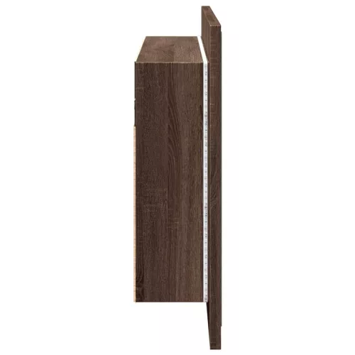 Barna tölgy akril LED-es tükrös fürdőszobaszekrény 90x12x45 cm