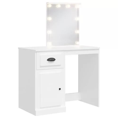 Fehér fésülködőasztal LED-lámpákkal 90x42x132,5 cm