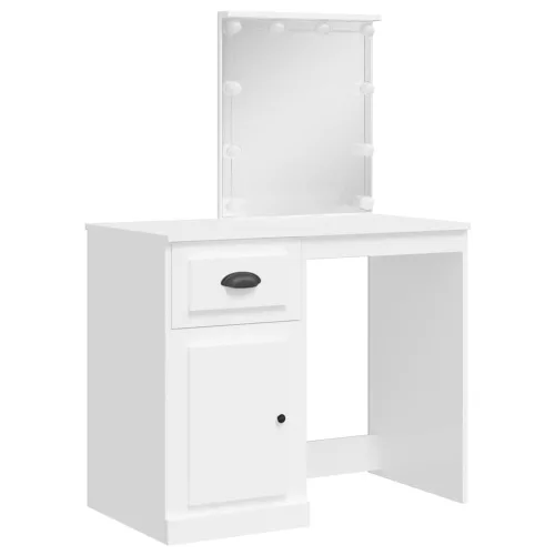 Fehér fésülködőasztal LED-lámpákkal 90x42x132,5 cm