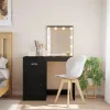 Fekete fésülködőasztal LED-lámpákkal 130 x 50 x 132,5 cm