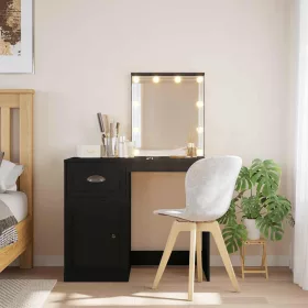   Fekete fésülködőasztal LED-lámpákkal 130 x 50 x 132,5 cm