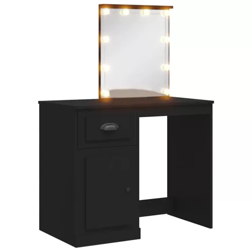 Fekete fésülködőasztal LED-lámpákkal 130 x 50 x 132,5 cm