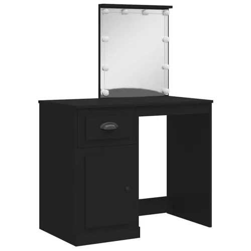 Fekete fésülködőasztal LED-lámpákkal 130 x 50 x 132,5 cm