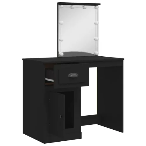 Fekete fésülködőasztal LED-lámpákkal 130 x 50 x 132,5 cm