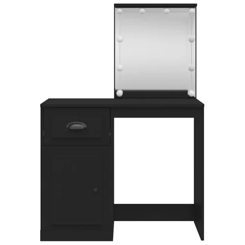 Fekete fésülködőasztal LED-lámpákkal 130 x 50 x 132,5 cm