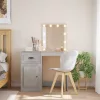 Betonszürke fésülködőasztal LED-lámpákkal 90x42x132,5 cm