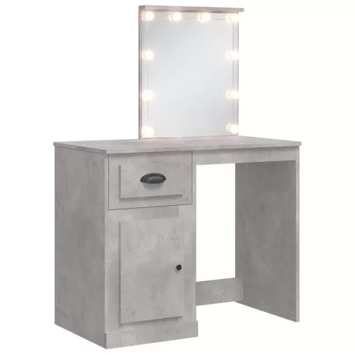 Betonszürke fésülködőasztal LED-lámpákkal 90x42x132,5 cm