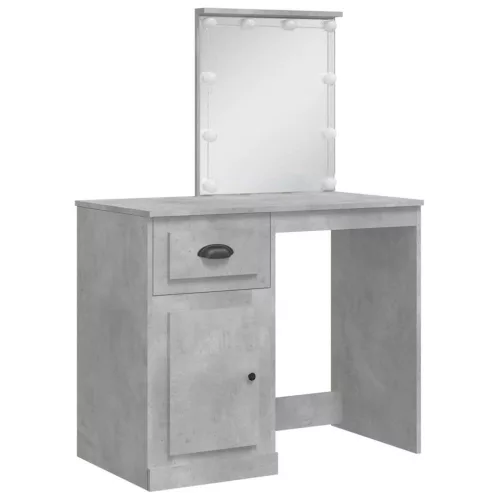 Betonszürke fésülködőasztal LED-lámpákkal 90x42x132,5 cm