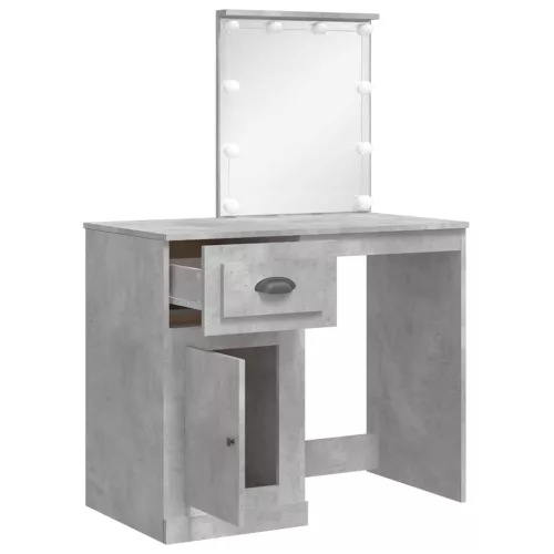 Betonszürke fésülködőasztal LED-lámpákkal 90x42x132,5 cm