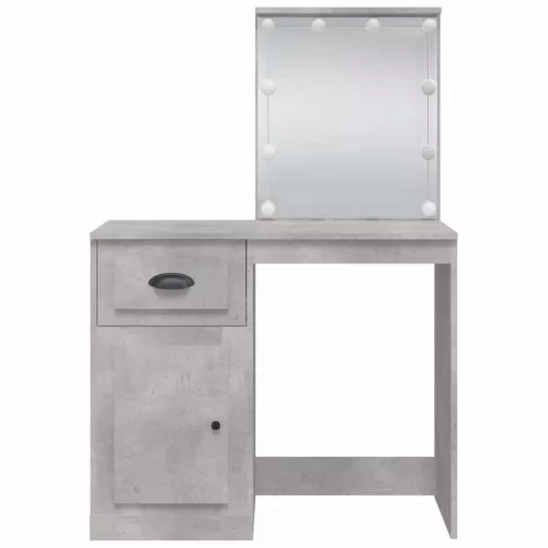 Betonszürke fésülködőasztal LED-lámpákkal 90x42x132,5 cm