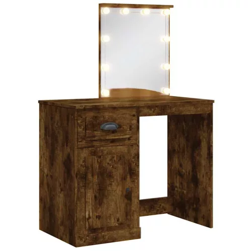 Füstös tölgy színű fésülködőasztal LED-lámpákkal 90x42x132,5 cm