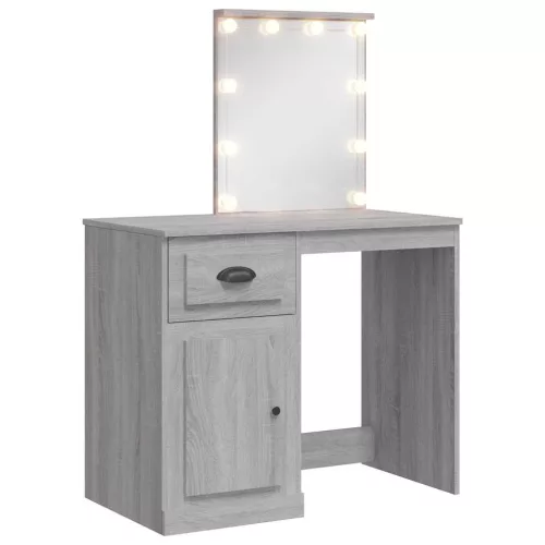 Szürke sonoma fésülködőasztal LED-lámpákkal 90x42x132,5 cm