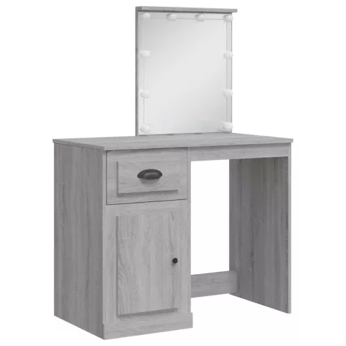 Szürke sonoma fésülködőasztal LED-lámpákkal 90x42x132,5 cm