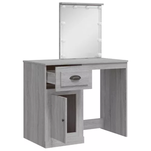 Szürke sonoma fésülködőasztal LED-lámpákkal 90x42x132,5 cm