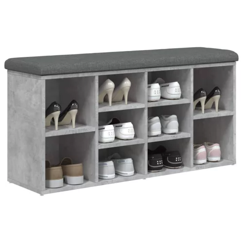 Betonszürke szerelt fa cipőtároló pad 102 x 32 x 50 cm