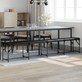 Fekete acél és műbőr étkezőpad 248 x 32 x 45 cm