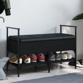 Fekete szerelt fa cipőtároló pad 85,5 x 42 x 57,5 cm