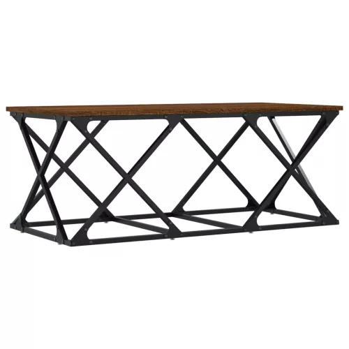 Barna tölgyszínű szerelt fa dohányzóasztal 100 x 49 x 40 cm