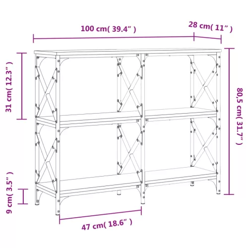 Füstös tölgy színű szerelt fa tálalóasztal 100 x 28 x 80,5 cm