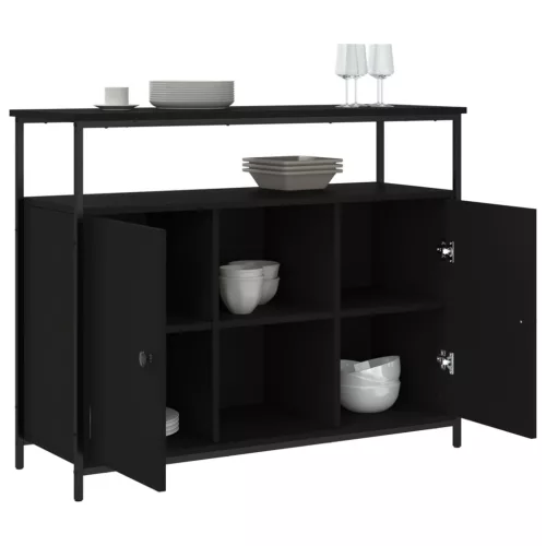 Fekete szerelt fa tálalószekrény 100 x 35 x 80 cm