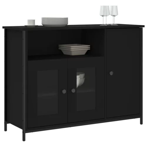 Fekete szerelt fa tálalószekrény 100 x 35 x 75 cm
