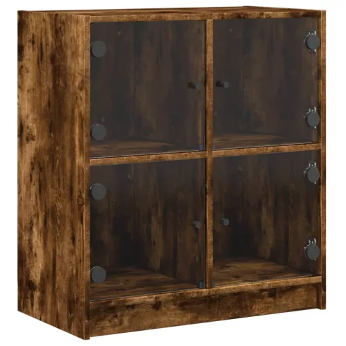 Füstös tölgy színű kisszekrény üvegajtókkal 68 x 37 x 75,5 cm