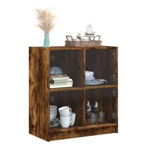 Füstös tölgy színű kisszekrény üvegajtókkal 68 x 37 x 75,5 cm