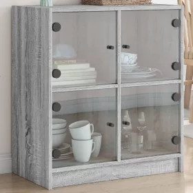   Szürke sonoma színű kisszekrény üvegajtókkal 68 x 37 x 75,5 cm