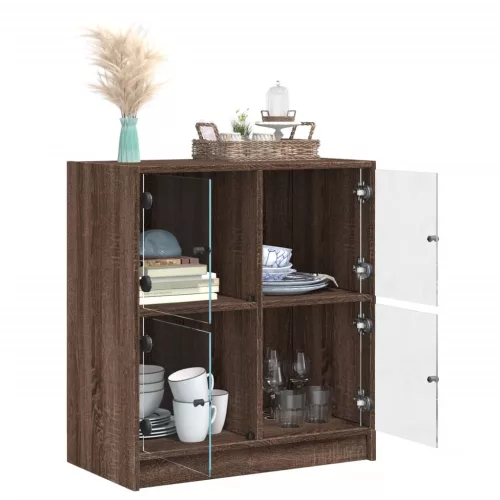 Barna tölgyszínű kisszekrény üvegajtókkal 68 x 37 x 75,5 cm